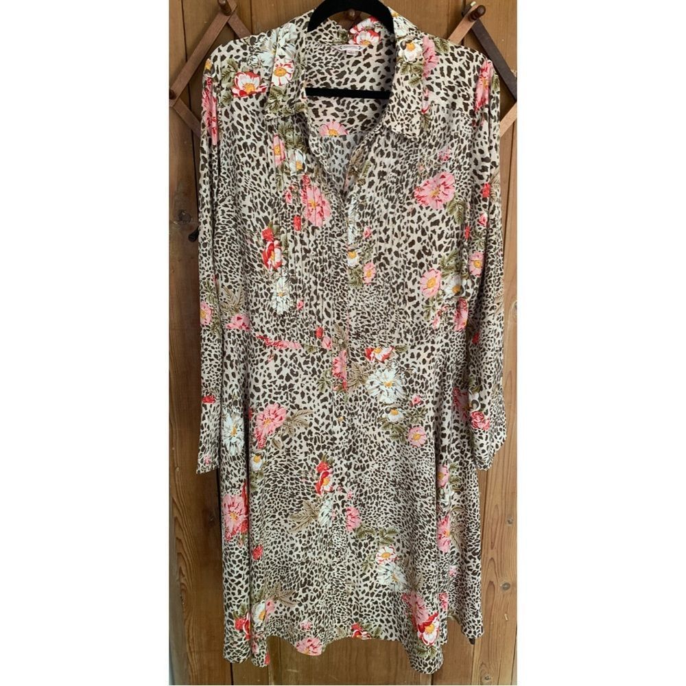 Nanette Lepore leopard floral print long sleeve flared dress